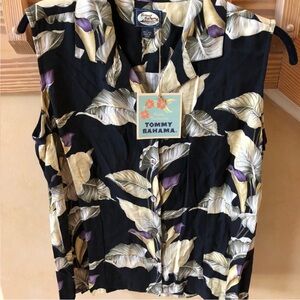 New Tommy Bahama Silk Shirt Sleeveless Buttons Open Collar Floral Large